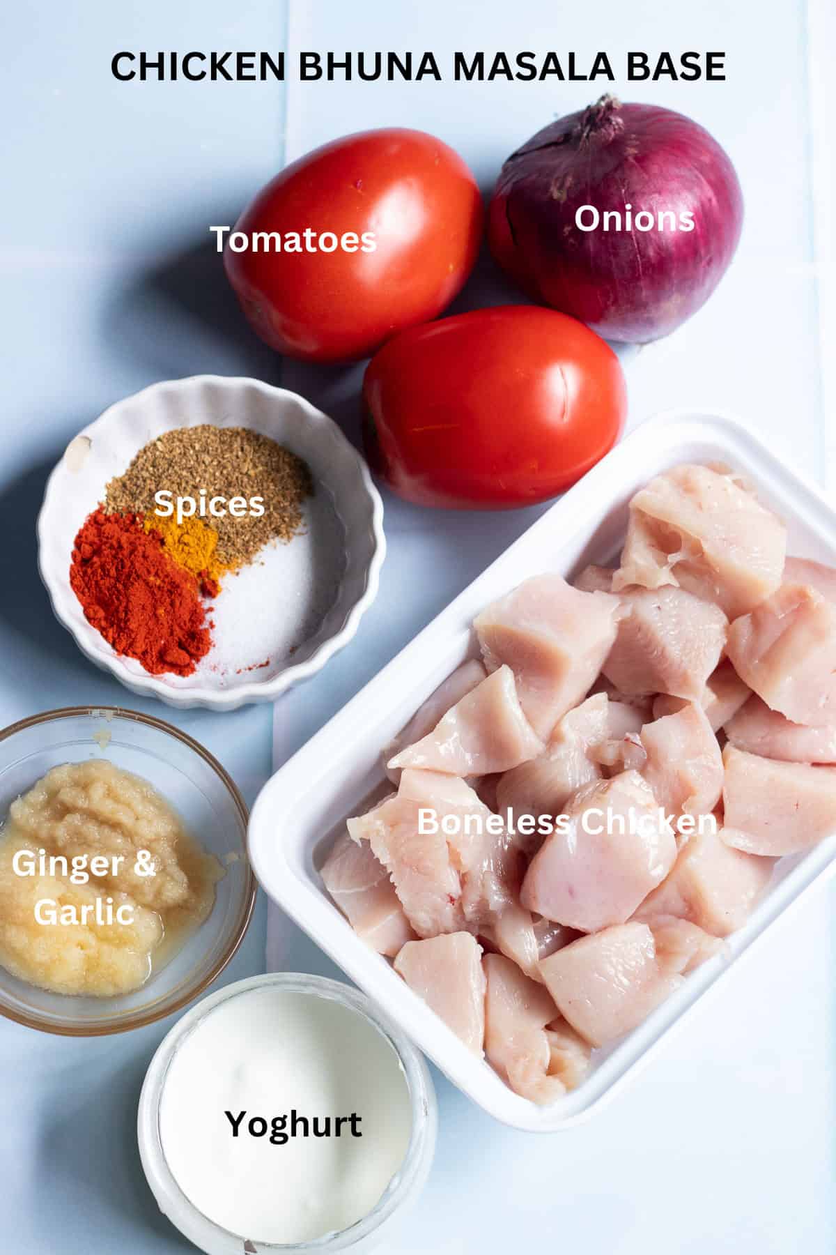 labeled ingredients for chicken masala 