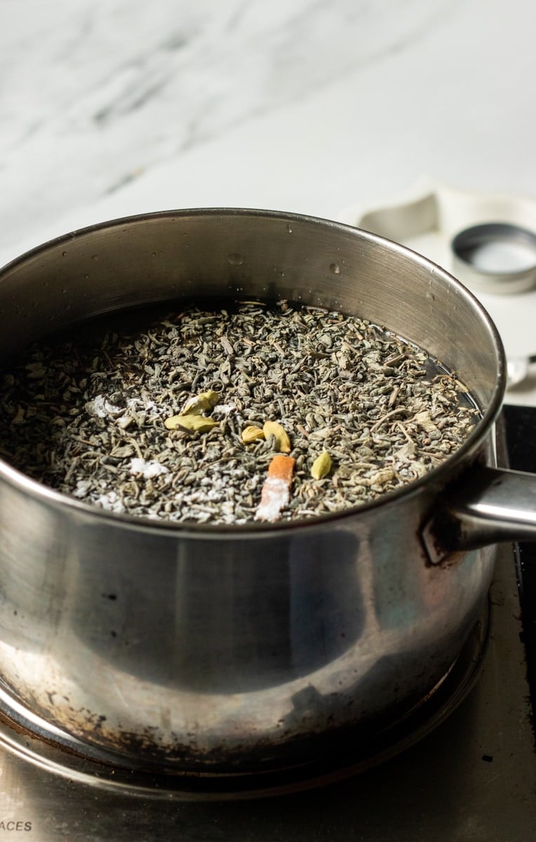 Kashmiri Chai Kahwa Ingredients in a pot