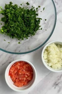 finely chopped onion, tomato, and spinach