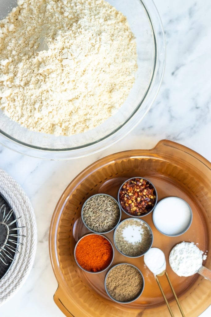 top down view of pakora mix ingredients 