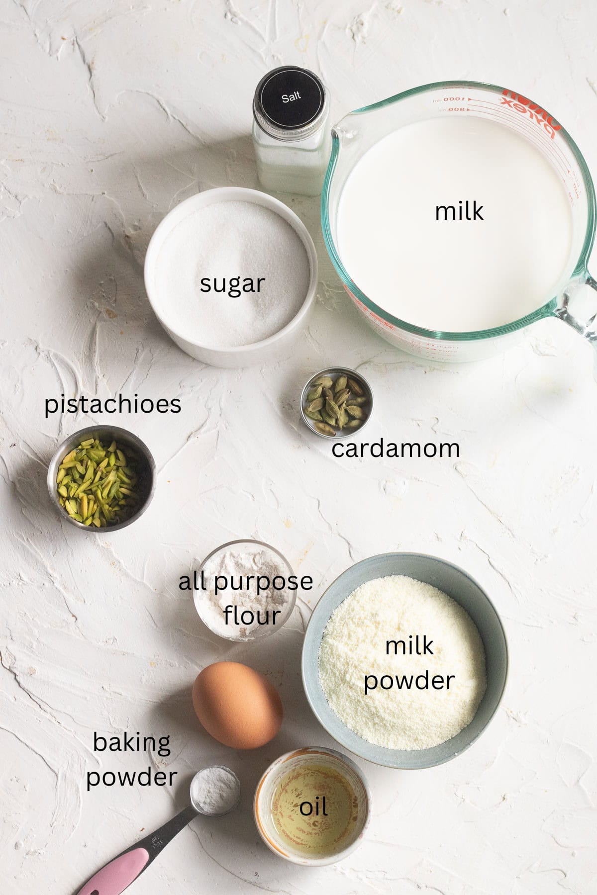 top down view of ingredients for milk powder ras malai