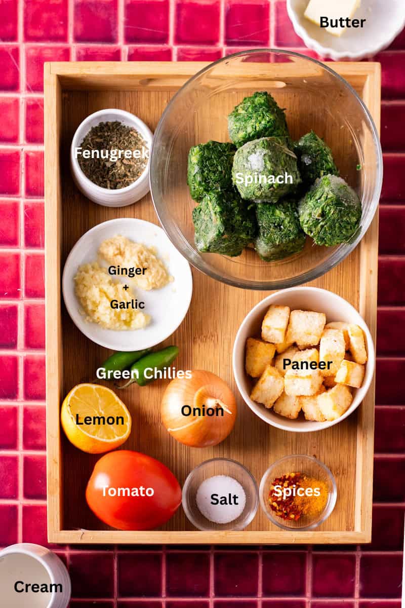 labeled palak paneer ingredients photo